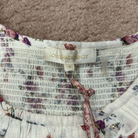 Loveshackfancy x Aerin Floral Lilac Violet Smocked Ruffle Mini Dress - Picture 3 of 7